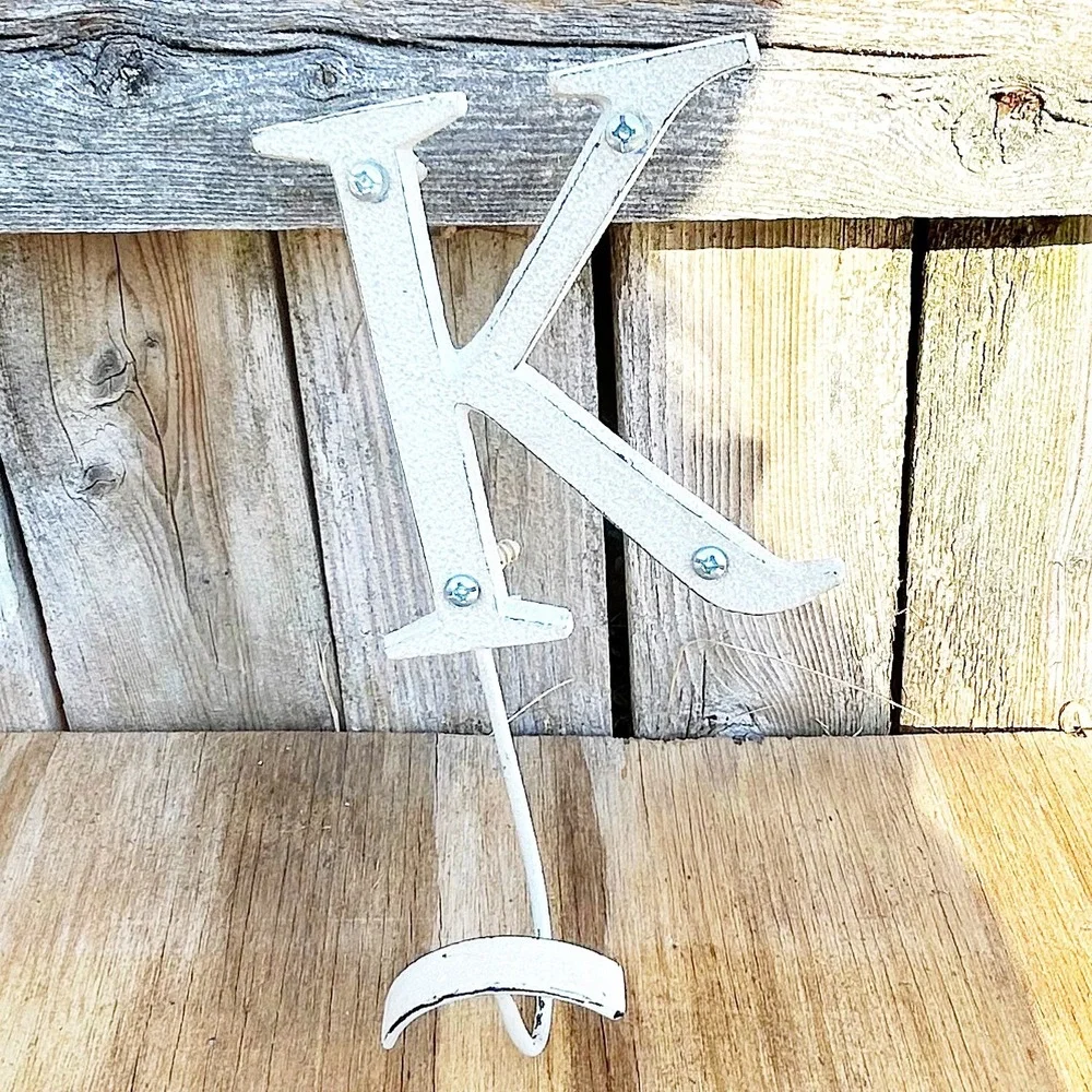 White Cast Iron Letter K Distressed Wall Hook